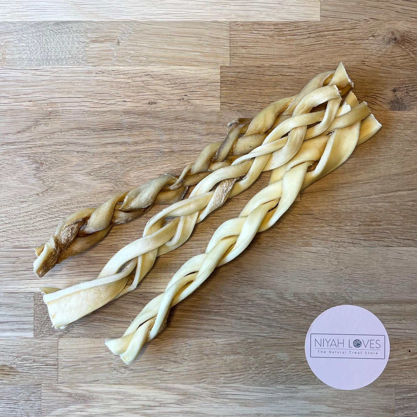"Braided beef skin dog chew – long-lasting, low fat, natural dog treat"