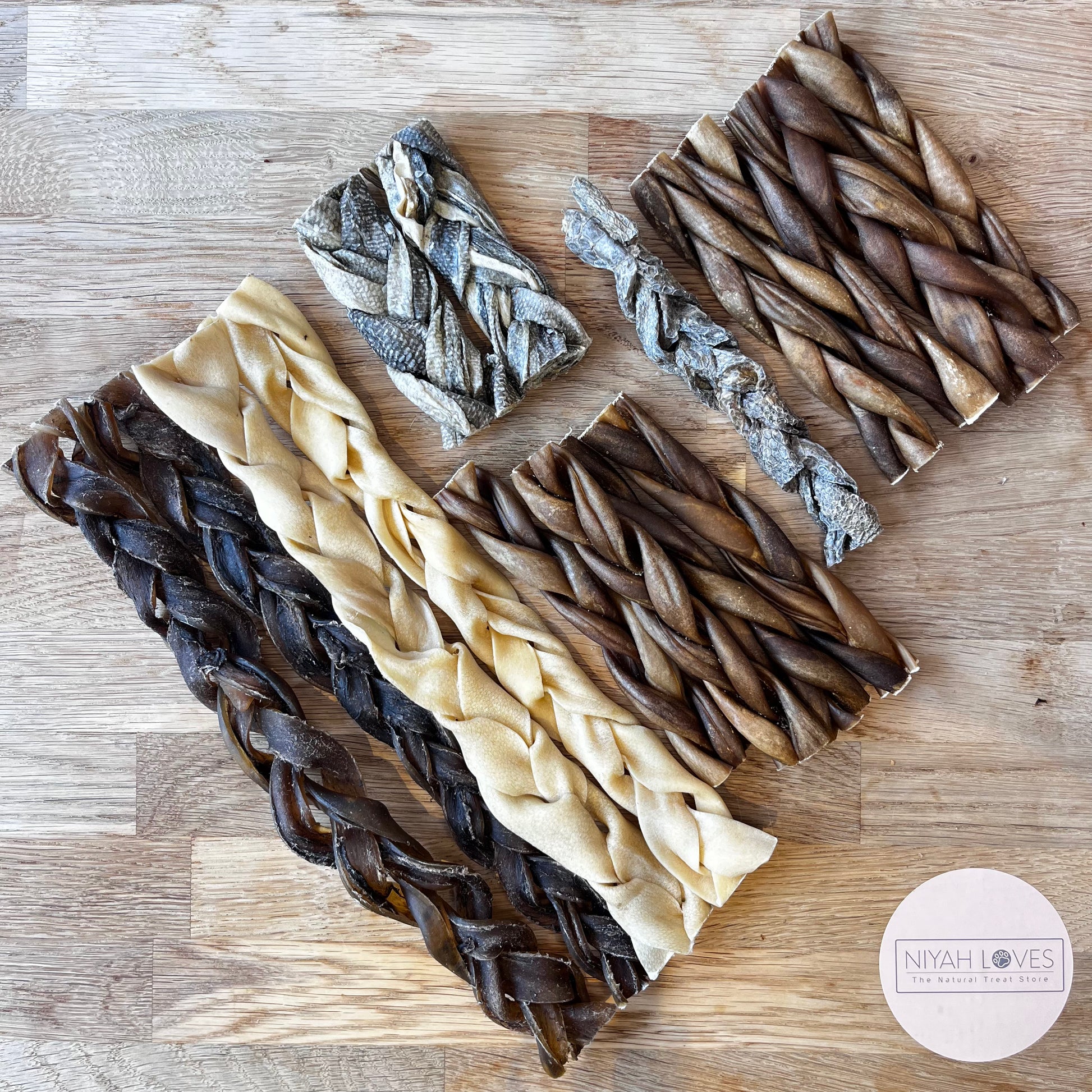 Natural dog treats braided skin