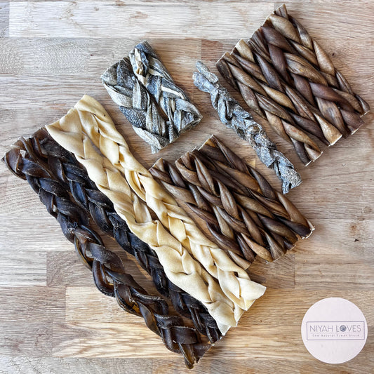 Natural dog treats braided skin